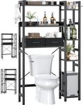 Besiost Over The Toilet Storage, 7 Tier Bathroom Organizer with Reversible Side Shelf and 2 Fabric Drawers, Adjustable Freestanding Rack Space Saver for Small Spaces, Black by Besiost