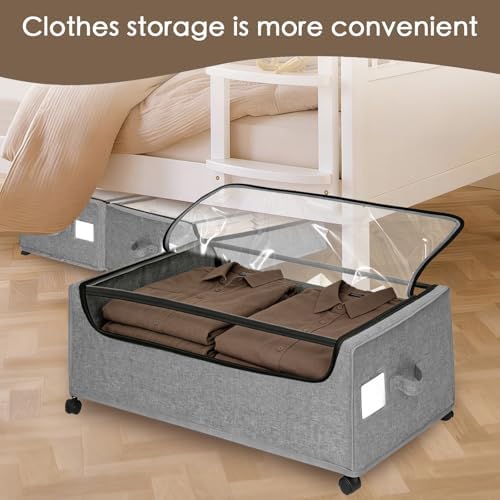 Under Bed Storage with Wheels, 2-Pack Under the Bed Storage Containers with Clear Lids & Label, Underbed Storage Bins, XXXL 85L 11 inches Rolling Metal Drawer for Clothes, Shoes, Toys, Books - Gray - Image 6