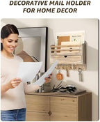 Rebee Vision Farmhouse Mail Organizer Wall Mount for Entryway, Natural Wood - Image 2