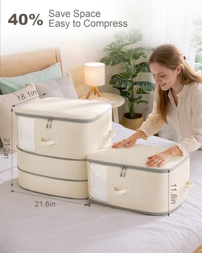 Comforter Storage Bag - 3-Layer 4-Pack Self Compression Organizer, Closet Organizers and Storage, Under Bed Space Saver, Blanket Organizer for Bedding, Pillow, Sheet, Clothes, Nursery Use - Image 3