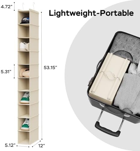 MAX Houser 2 Pack 10 Tier Slim Hanging Shoe Organizer Beige | Foldable Hanging Shoe Storage Shelf with 2 Metal Hooks, Space Saving Storage for Narrow Space - Image 3