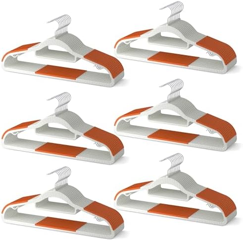 60 Pack Heavy Duty Plastic Hangers, Non Slip Clothes Hangers with Rubber Pads and 360° Hook - Thin Space Saving Hanger, Closet Organizer for Shirt, Pants, Suit, Skirt, Coat - Orange by MLKJHHI