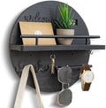 Key Holder for Wall, Key and Mail Holder Organizer with - Key Holder Wall Mount - Round Wooden Rustic Home Decor for Entryway, Mudroom, Hallway, Kitchen Office (Solid Black) by LEIRUOTM