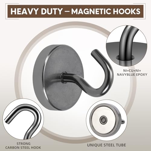 Neosmuk Magnetic Hooks Steel Tube Design for Cruise,130lb+ Gunmetal,10 Pack - Image 6