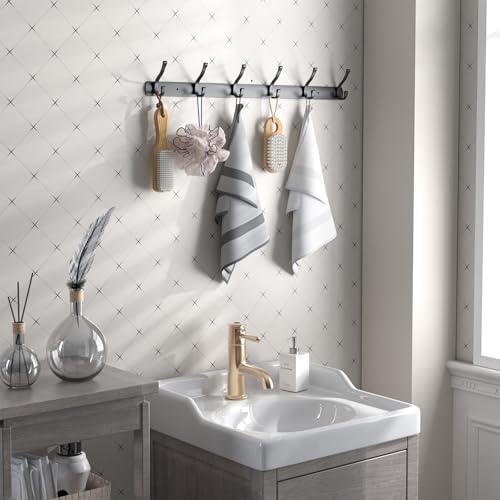 Wall Mount Coat Rack 1 Pack, Black Coat Hooks Hanger with 6 Double Hooks - Image 6