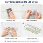 8 Pack Adhesive Rustproof Shower Caddy with Soap Dishes, Toothbrush Holder & Hooks, Large Capacity No-Drilling Shower Shelves Rack for Bathroom Organizers and Storage Accessories, Green - Image 6