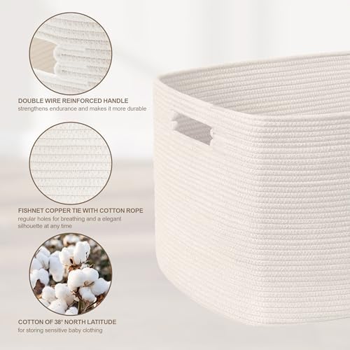 86L Large Woven Laundry Basket Hamper with Handles, White - Image 6