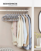 SONGMICS Pack of 30 Coat Hangers, Space-Saving Plastic Clothes Hangers | Non-Slip, 0.2 Inches Slim, 16.5 Inches Wide, 360° Swivel Silver Hook, Light Gray and Dark Gray, UCRP20G30 - Image 2