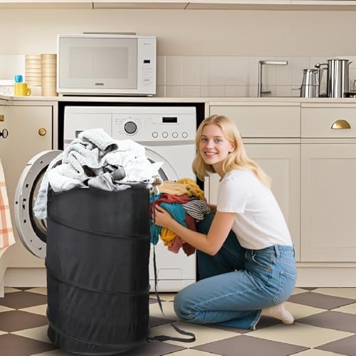 BATTOO Collapsible Laundry Baskets- Foldable Hamper for Laundry Extra Large Pop Up Laundry Hamper 107L with Long Straps Drawstring Clothes Hamper for Bathroom, Campout, Dorm or Travel Navy - Image 2