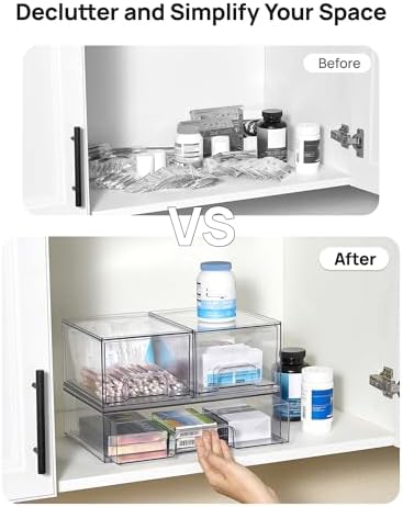Vtopmart Clear Stackable Storage Drawers Set of 4, Plastic Organizer Bins - Image 5