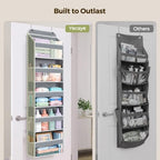 LAMU Over the Door Organizer, Large Capacity Behind the Door Storage with Clear PVC Windows, Heavy Duty Stuffed Animal Storage for Dorm Nursery Bedroom Closet Bathroom Pantry Shoes, 5 Tier Grey - Image 6