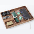 Walnut Wooden Valet Tray – Bedside Table Organizer for Men Dad, Edc Catch All Tray with Cable Slot (11.4 x 7.9 x 0.8 Inch) by Seedwave