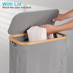 efluky Slim Laundry Basket with Wheels, Narrow Rolling Laundry Hamper with Lid and Removable Bag, Tall Aesthetic Dirty Clothes Hamper on Wheels for Laundry Room, Bedroom, Dorm and Bathroom, 75L Grey - Image 5