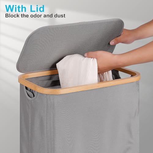 efluky Slim Laundry Basket with Wheels, Narrow Rolling Laundry Hamper with Lid and Removable Bag, Tall Aesthetic Dirty Clothes Hamper on Wheels for Laundry Room, Bedroom, Dorm and Bathroom, 75L Grey - Image 5