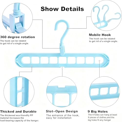 9 Space-Saving Hangers Heavy-Duty PP Plastic Tiered Hanger Organizer with Non-Slip Foldable Design, for Closet (Blue, 5) - Image 4