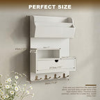 Rebee Vision Pine Wood Key Holder Wall Mount with Shelf & Drawer, White - Image 2