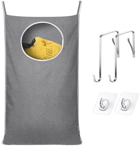KEEPJOY Hanging Laundry Hamper Bag with 2 Different Types of Hooks, Size 20 x 30 Inch Door Laundry Hamper Storage Bag for Dirty Clothes, Blankets, and Toys (Grey, 1-Pack) by KEEPJOY