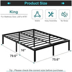 Maenizi 16 Inch King Bed Frame, Heavy Duty Metal Support Up to 3000 lbs - Image 2