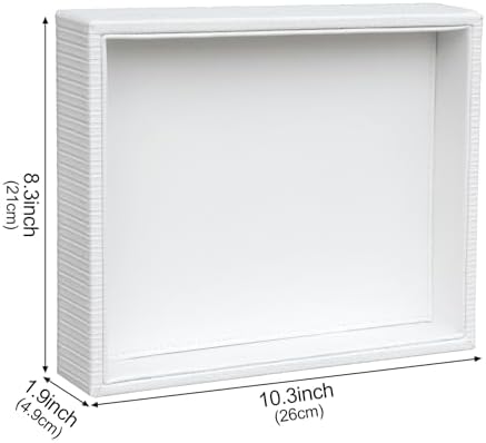 HofferRuffer Faux Leather Vanity Tray, Elegant Desktop Storage Organizer, Decorative Catchall for Perfume, Bathroom Valet, Nightstand or Dresser, 10.2 x 8.4 x 1.8 inches (White Stripe) - Image 2