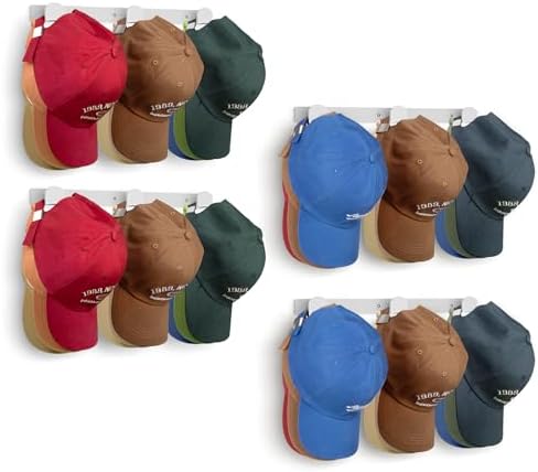 KIMBORA 4 Packs Hat Rack for Wall, Hat Organizer for Baseball Caps Holds 36 pcs, 3 Mounting Options Cap Hook Hanger, Strong Snapback Holder Storage Display for Door, Room, Closet (White) by KIMBORA