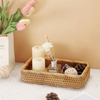 Hipiwe Natural Rattan Tray Key Basket for Entryway Rectangle Wicker Trays - Image 4