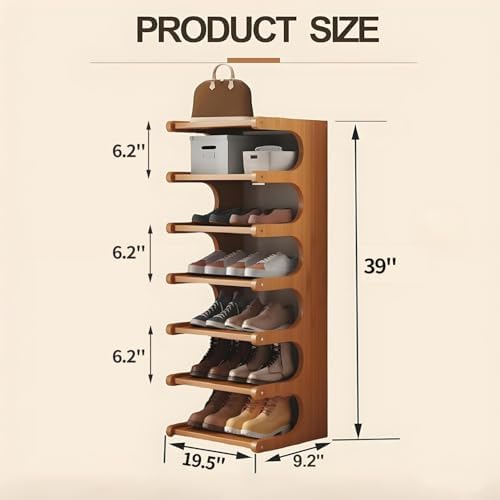 39" Bamboo Shoe Rack - Vertical Shoe Organizer Rack for Small Space, Narrow Shoe Tower for Closet, Entryway, Corner, Tall Shoe Shelf with Removable Shelves, Flexible Storage Shelf for Saving Space - Image 2