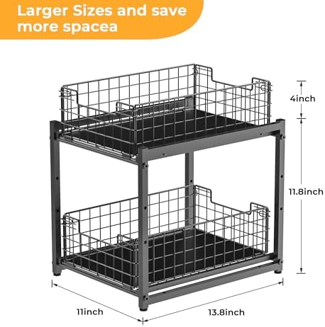 Under Sink Organizer, 2-Tier Pull Out Cabinet Organizer, Kitchen Bathroom Organizer and Storage, Spice Rack for Kitchen, Multi-use Sliding Drawers Shelves, Pack of 2 - Image 3