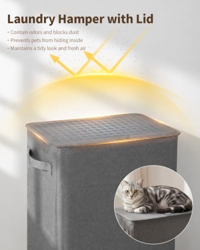 85L Laundry Hamper with Lid, Tall Dirty Clothes Hamper, Grey - Image 5