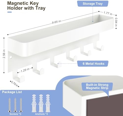 RELBRO Magnetic Key Holder for Fridge, Key Rack with Shelf, White - Image 3