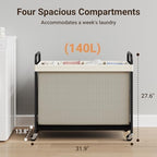ELYKEN Laundry Hamper 4 Section, 140L Rolling Laundry Sorter with Wheels - Image 3