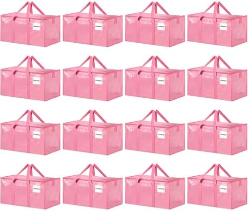 16 Pack Extra Large Clothes Storage Bins with Lids, Moving Bags, Pink | Storage Bags with Reinforced Handles & Heavy-Duty Zippers, Moving Boxes Totes for Clothes Packing, Dorms, College Supplies by ukeetap