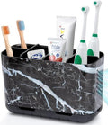 Boperzi Black Toothbrush Holder for Bathroom Toothpaste Organizer Countertop, Detachable Anti-Slip Marble Toothpaste Storage Caddy 6 Slots with Drainage Holes for Makeup Brush Razor Stand by Boperzi