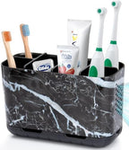 Boperzi Black Toothbrush Holder for Bathroom Toothpaste Organizer Countertop, Detachable Anti-Slip Marble Toothpaste Storage Caddy 6 Slots with Drainage Holes for Makeup Brush Razor Stand by Boperzi