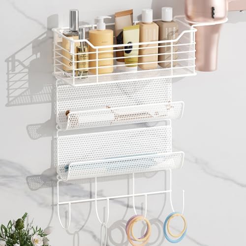 3 Tier Hair Tool Organizer Wall Mount, curling iron holder Basket, White by VITVITI