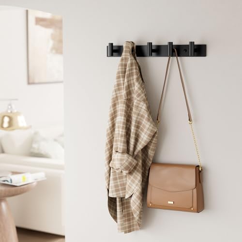 Black Wall Mounted Coat Rack – 5 T-Shaped Hooks on 16.5" Rail, (1 Pack) - Image 3