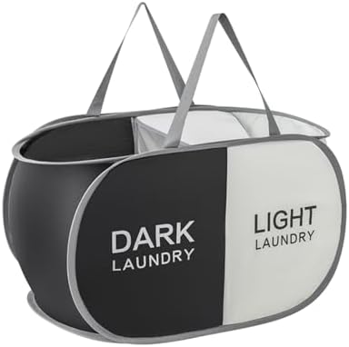 Collapsible Laundry Baskets with 2 Compartments, Black + Begie by TECHMILLY