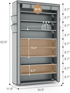 VILICK Shoe Rack with Cover Narrow Shoe Organizer with Pockets 10 Tier Tall Shoe Storage Holds 36-41 Pairs Shoes and Boots Shoe Rack for Closet Entryway Garage, Grey - Image 3