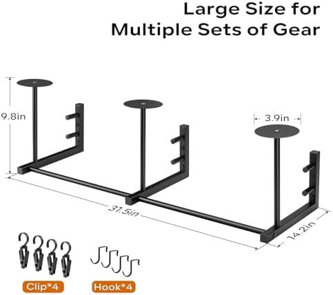 Hockey Drying Rack - 31.5in Ice Hockey Stick Holder Wall Mount - Hockey Gear Hanger Drying Rack With Hooks and Clips Field Equipment Dryer Display Storage Organizer For Lacrosse Metal - Image 2