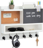 Key Holder for Wall Mount with Mail Organizer, Farmhouse Key Holder for Wall with Shelf, Chalkboard&Corkboard, Entryway Organizer 11 Metal Hooks, Decorative Natural Pine Wood, 14.6*11.1*3.3”, A-White by FIPUTE-MakesLifeEasier