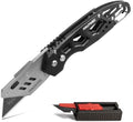 HAUTMEC Heavy Duty Folding Utility Knife, Aluminum Box Cutter with 11PCS SK2H Blades, EDC Safety Work Knife with Belt Clip & Carabiner for Fast-Cutting Tasks, HTUCH25002 by HAUTMEC