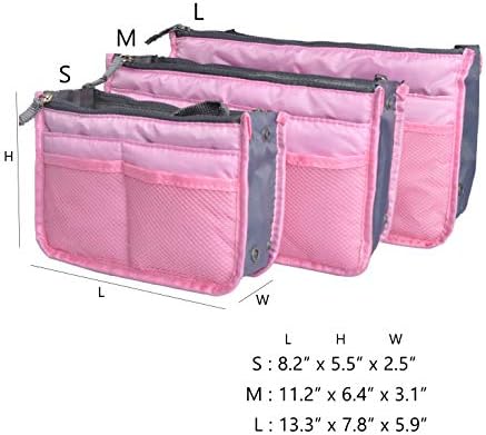 Vercord Purse Organizer Insert for Handbags Bag Organizers Inside Tote Pocketbook Women Nurse Nylon 13 Pockets Pink Large - Image 3