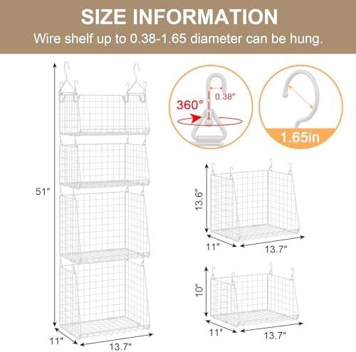 4-Tier Hanging Laundry Room Organizer: Foldable Wire Shelf Basket with 2 Large Hooks 1.65" & 360°Rotating Hooks – Space-Saving Laundry Storage Basket, for Wardrobe Closet Storage, White Patent - Image 7