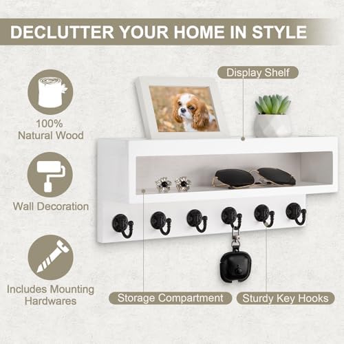 Key and Mail Holder Wall Mount with Long Storage Box and 6 Hooks - Image 2
