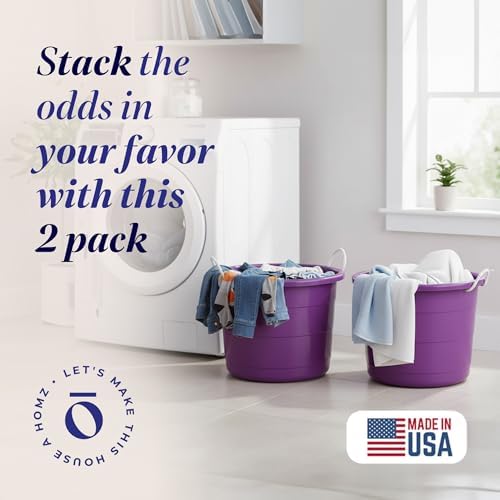 HOMZ Utility Tub, Storage Bucket with Rope Handles, 18 Gal, Purple, 2 Pack - Image 3