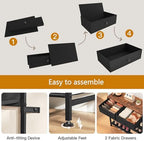 usikey Shoe Rack, 4 Tier Shoe Storage Organizer with 2 Drawers, Metal Shoe Shelf for 9-12 Pairs of Shoes, with 3 Oxford Fabric Shelves and Wooden Top, Shoe Stand for Closet Entryway, Black - Image 6