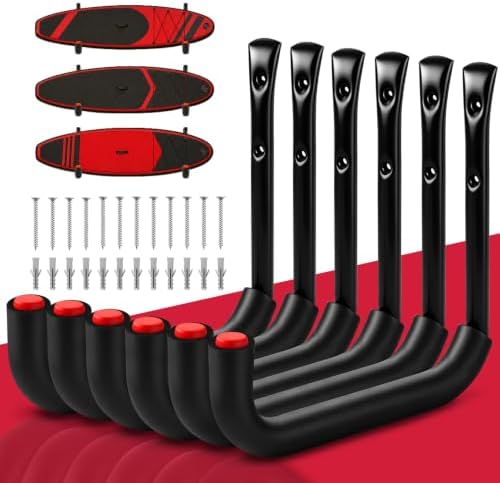 SEDY 6 Pack Heavy Duty Garage Hooks, Ladder Hooks for Garage Wall, Each Holds Up to 66 LB, 9.8 Inch EVA-Padded Steel Utility Hangers for Bikes, Folding Chairs, Garden Hoses and Tools by SEDY
