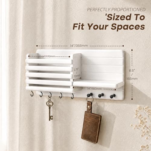 Rebee Vision Key Holder Wall Mount with Mail Slot for Hoom Decor, White - Image 2