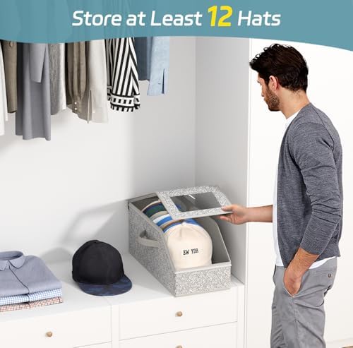 AOODA Stackable Hat Storage for Baseball Caps, Holds up to 12 Caps Hat Organizer for Closet, Sturdy Hat Boxes for Men with Cardboard, Grey - Image 2