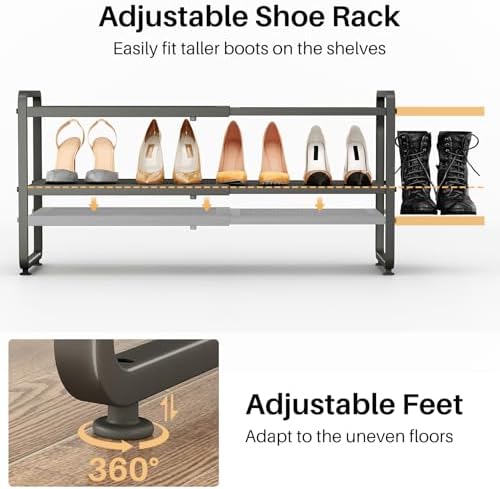 SNTD Expandable Metal Shoe Rack for Closet, Entryway & Garage, 2-Tier, Grey | Adjustable Height for Boots, Stackable Design, Dense Mesh Shelves for Heels, Fits Small Spaces, Apartments and Rentals - Image 7