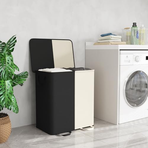 Lifewit Double Laundry Hamper with Lid, Removable Laundry Bags, White&Black - Image 6